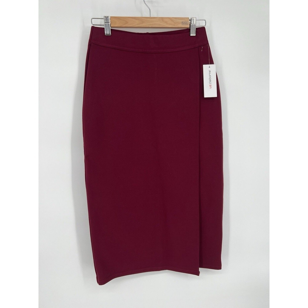Liz Claiborne Burgundy Passion Faux Wrap Skirt Women Sz XS NWT Org $44